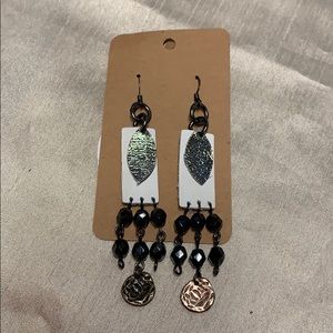 Genuine leather handmade earrings with jewels